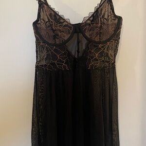 La Vie En Rose Black Lace Nightgown